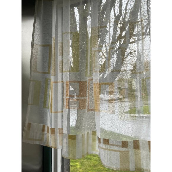 Vintage 70s curtain, geometric orange brown, pleated or rod pocket, for 1 panel - Picture 3 of 10